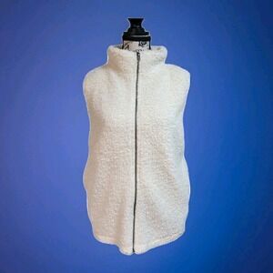 Umgee Vest Ivory/Off-White Boucle Knit Zip Front Boutique Size M
